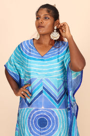 Blue Hand Painted Mulberry Silk Kaftan 10070474