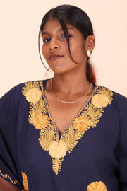 Midnight blue Sozni Embroidered Cotton Kaftan 10070449