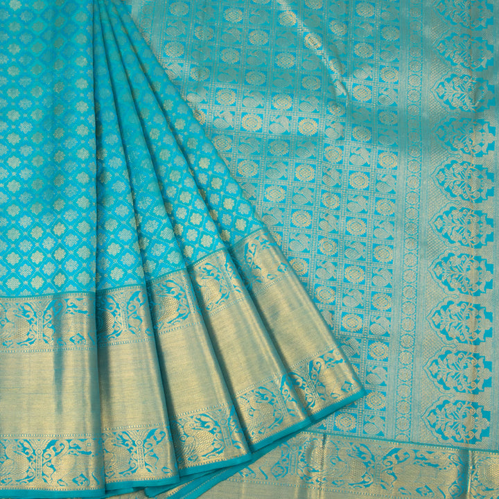 Topaz Blue Pure Zari Bridal Kanjivaram Silk Saree 10063064