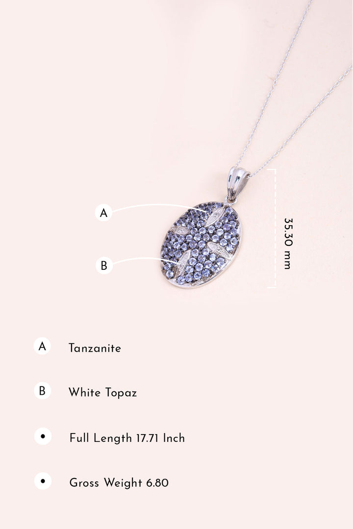 Tanzanite & White Topaz Silver Necklace Pendant Chain 10067157 - Avishya