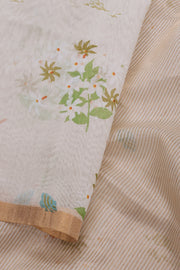 Cream Handloom Printed Chanderi Saree 10071043