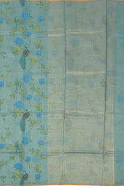 Blue Chanderi Printed Silk Cotton Saree 10075360