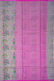 Grey Chanderi Printed Silk Cotton Saree 10075361