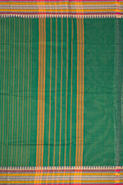 Rainforest Green Handloom Chettinad Cotton Saree With Stripes And Temple Border 10075811