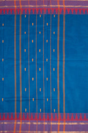 Ocean Sapphire Blue Handloom Chettinad Cotton Saree With Temple Border 10075823