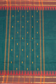 Rainforest Teal Green Handloom Chettinad Cotton Saree With Temple Border 10075824