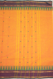 Sunset Orange Handloom Chettinad Cotton Saree With Temple Border 10075826