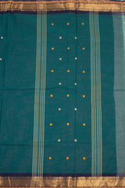 Deep Sea Green Handloom Chettinad Cotton Saree With Temple Border 10075827