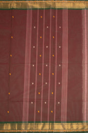  Cocoa Rust Maroon Handloom Chettinad Cotton Saree With Temple Border and Floral Motifs 10075829
