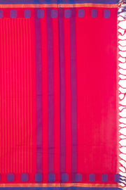 Pink Handloom Chettinad Cotton Saree With Stripes And Paisley Border 10075835