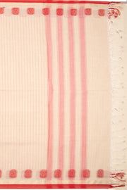 Beige Handloom Chettinad Cotton Saree With Stripes And Floral Border 10075836