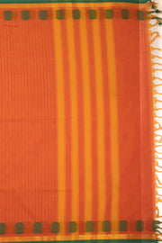 Orange Handloom Chettinad Cotton Saree With Stripes And Floral Border 10075837