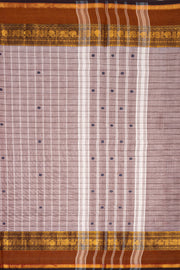 Mocha Mist Grey Handloom Chettinad Cotton Saree With Checks Design 10075840