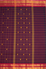 Earthwood Brown Handloom Chettinad Cotton Saree With Check Designs And Temple Border 10075842