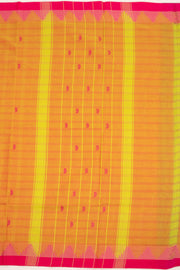 Marigold Spice Yellow Handloom Chettinad Cotton Saree With Checks Design And Temple Border   10075845