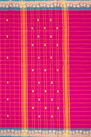 Raspberry Magenta Handloom Chettinad Cotton Saree With Checks And Paisley Border 10075849