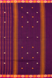 Purple Handloom Chettinad Cotton Saree With Stripes And Floral Border 10075861