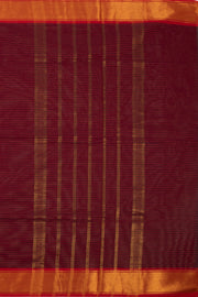 Maroon Handloom Chettinad Cotton Saree With Stripes And Zari Border 10075874