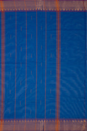 Blue Chettinad Cotton Saree with Temple and Zari Border 10075886