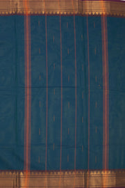 Blue Handloom Chettinad Cotton Saree With Temple Border 10075888
