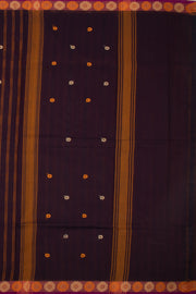 Brown Handloom Chettinad Cotton Saree With Stripes And Floral Border 10075859