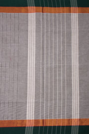 Cloud Grey Chettinad Cotton Saree with Stripes And Zari Border 10075893