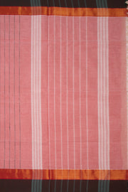 Warm Blush Pink Chettinad Cotton Saree with Stripes And Zari Border 10075894