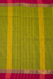 Avocado Green Chettinad Cotton Saree with Stripes And Zari Border 10075899
