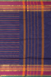 Blue Handloom Chettinad Cotton Saree With Temple Border 10075904