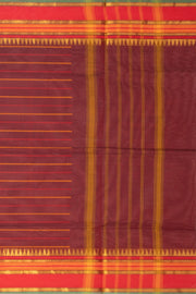 Maroon Handloom Chettinad Cotton Saree With Temple Border 10075905