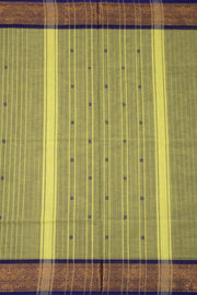 Pistachio Green Chettinad Cotton Saree with Stripes and Peacock Zari Border 10075911