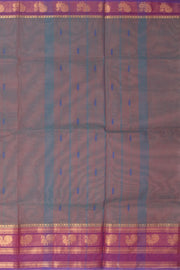 Blue Handloom Chettinad Cotton Saree With Peacock Border 10075915