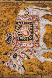 Red Batik Hand Painted Silk Cotton Saree 10073723