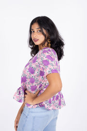  Lavender Hand Block Printed Cotton Crop Top 10074301