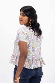 White Hand Block Printed Cotton Crop Top 10074288