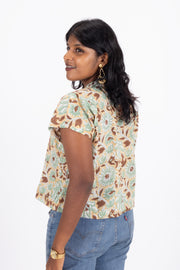 Green Hand Block Printed Cotton Crop Top 10074292