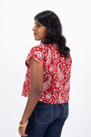 Red Hand Block Printed Cotton Crop Top 10074304