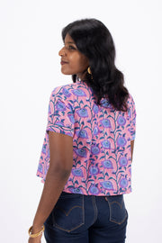 Pink Hand Block Printed Cotton Crop Top 10074305
