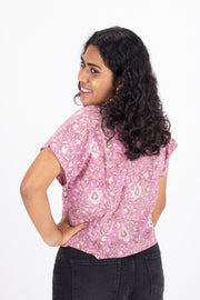Pink Hand Block Printed Cotton Crop Top 10074328