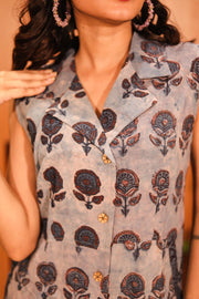 Rustic Blue Hand Embroidered Cotton Kurta 