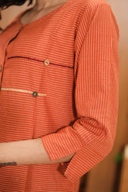 Rustic Brown Hand Embroidered Cotton Dress