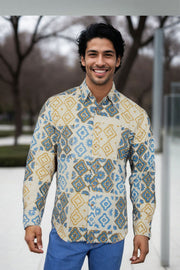 Cream Full Sleeve Ajrakh Printed Cotton Mens Shirt 10072719