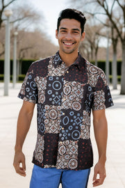 Black Half Sleeve Ajrakh Printed Cotton Mens Shirt 10072989