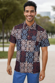 Black Half Sleeve Ajrakh Printed Cotton Mens Shirt 10072991