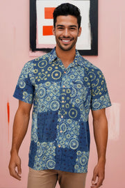 Green Half Sleeve Ajrakh Printed Cotton Mens Shirt 10072993