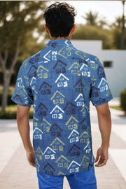Blue Half Sleeve Ajrakh Printed Cotton Mens Shirt 10073052