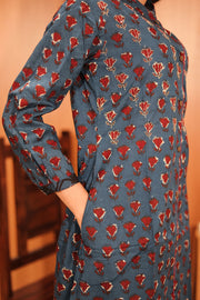 Indigo Hand Block Printed Cotton Kurta 10062691