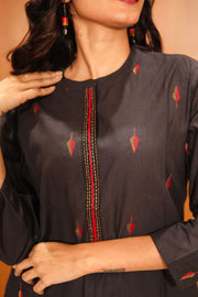 Rustic Black Hand Embroidered Cotton Kurta