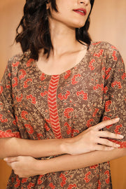 Brown Hand Block Printed Cotton Kurta 10062705