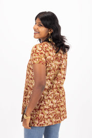 Marron Jahota Hand Block Cotton Kurtis 10072389